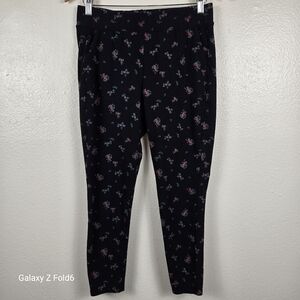 TORRID Black Floral Print‎ Cotton Stretch Ankle Leggings Pants Size 1